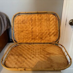 Vintage Bamboo Rattan Wicker
Trays Set of 2